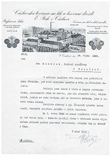 Korešpondencia medzi Čáslavskou továrňou a trenčianskou pobočkou z r. 1926