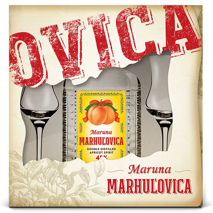 Maruna Marhuľovica 45% s pohármi Rona
