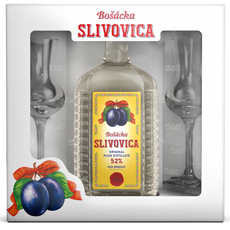 Bošácka slivovica 52% s pohármi Rona