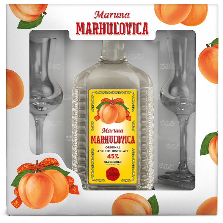 Maruna Marhuľovica 45% s pohármi Rona